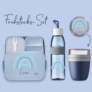 BENTO BOX Lunch box Take A Break - Drinking bottle Ellipse (for carbonated drinks) - Cereal cup Nordic Denim Rainbow Butterfly