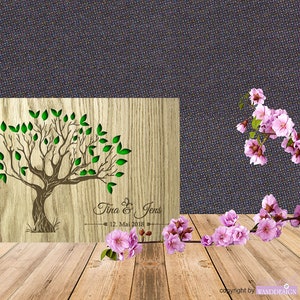 Personalized wooden wedding guest book with tree image 1