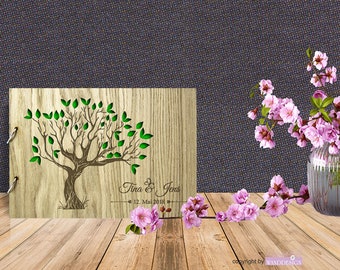 Personalized wooden wedding guest book with tree