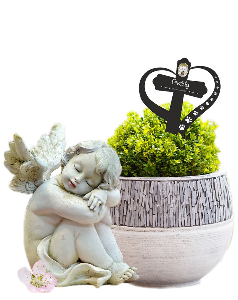 Grave Cross with Heart for animal With photo and Paws
