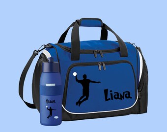 Sports bag 39 liters in royal blue with name and handball motif