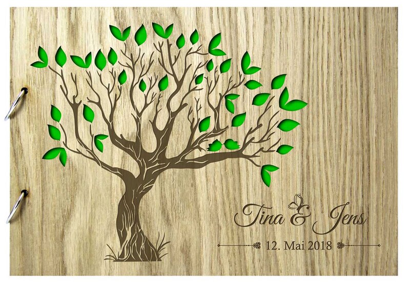 Personalized wooden wedding guest book with tree image 4