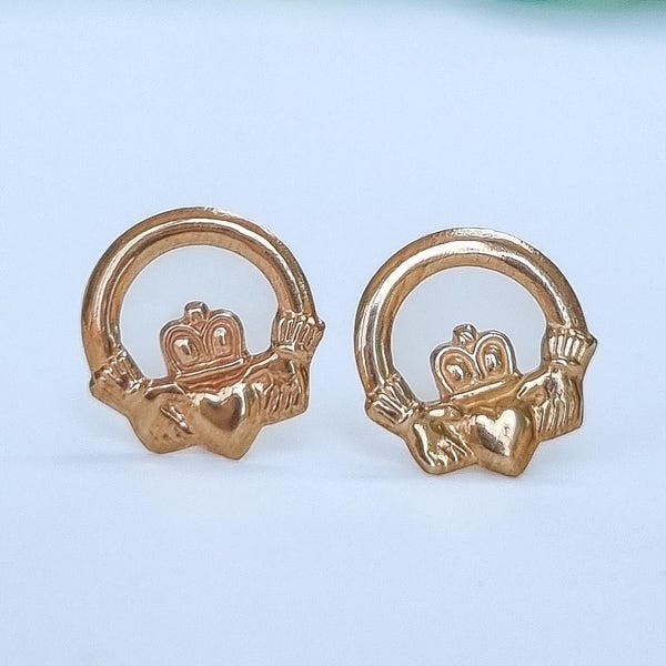 Vintage 9 Karat Gold Claddagh Ohrstecker - Irish Love Symbol Schmuck