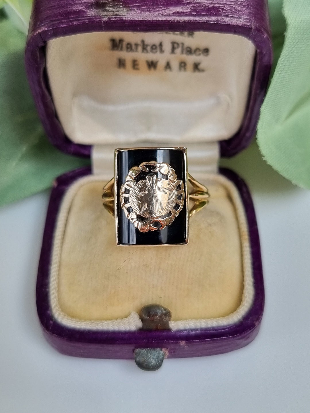 Antique 9ct Gold and Onyx Cancer Zodiac Ring Size L 1/2 Etsy