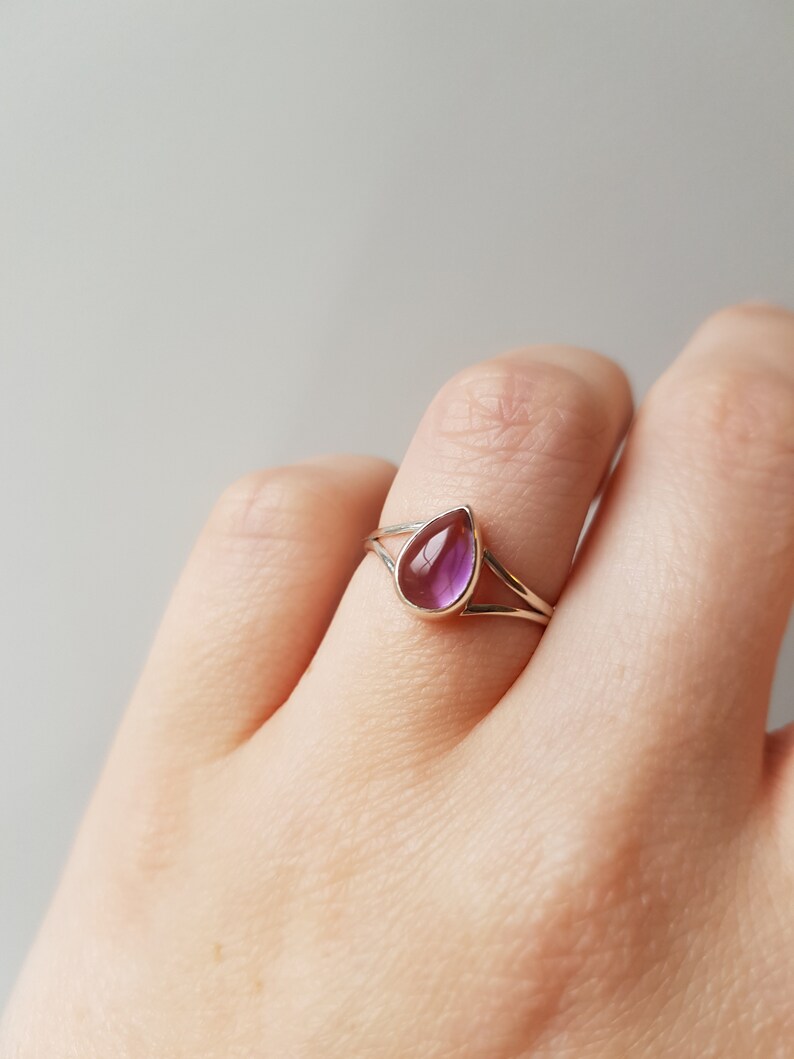 size 6.25 Vintage Silver Amethyst Pear Cut Ring amethyst jewelry amethyst promise ring amethyst engagement -february birthstone ring