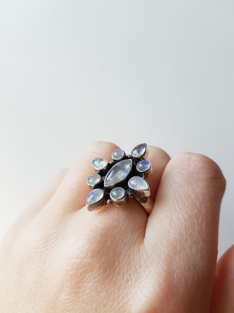 Vintage Silver Moonstone Ring statement ring size 10 moonstone jewellery vintage silver jewellery moonstone ring