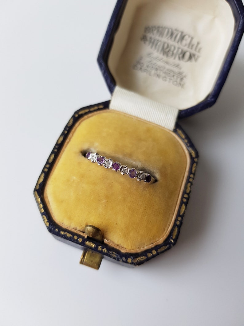 diamond promise ring Vintage Gold Amethyst and Diamond Band february birthstone vintage gold band -vintage engagement amethyst band