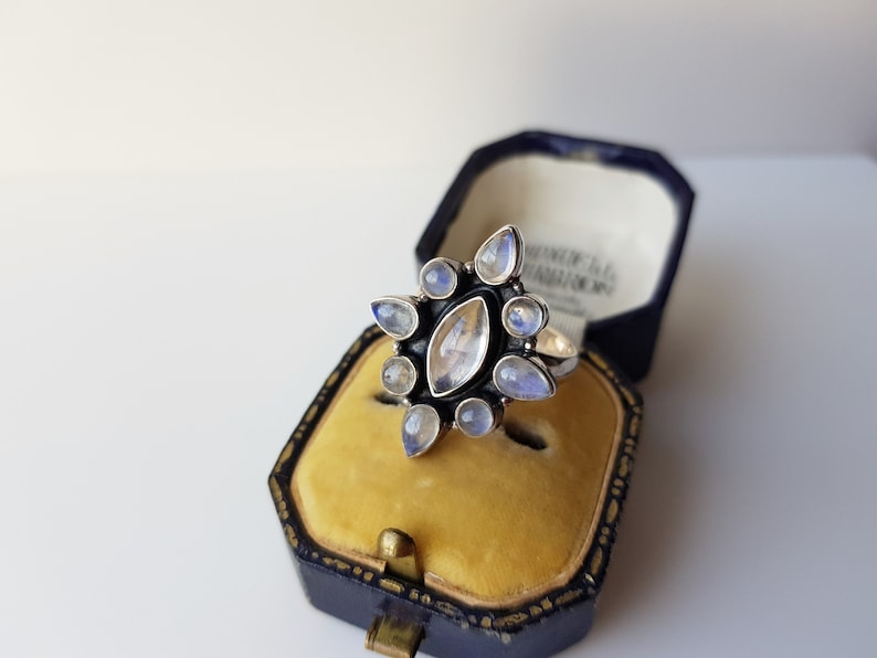 Vintage Silver Moonstone Ring statement ring size 10 moonstone jewellery vintage silver jewellery moonstone ring