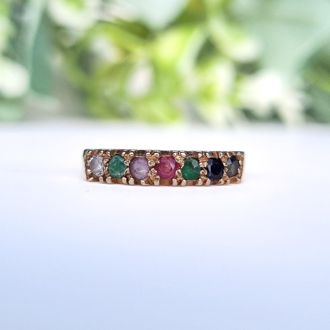 Vintage 9ct Gold DEAREST Gemstone Ring - Half Eternity Acrostic ...