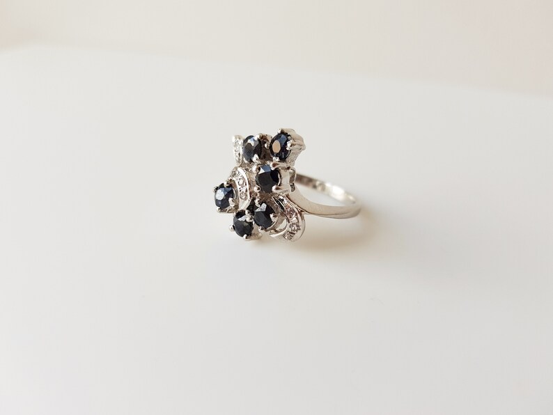 sapphire and topaz vintage cluster ring sapphire promise ring Vintage Sapphire and Topaz Cluster Ring size 6.5 statement ring