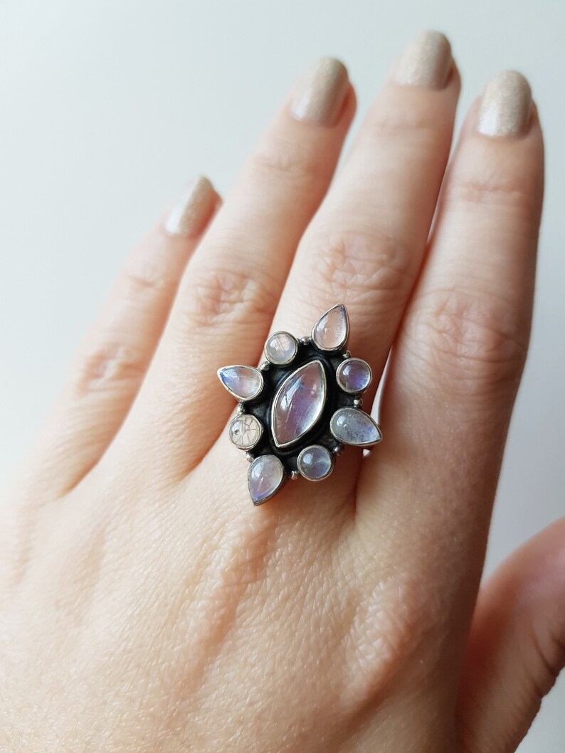 Vintage Silver Moonstone Ring statement ring size 10 moonstone jewellery vintage silver jewellery moonstone ring