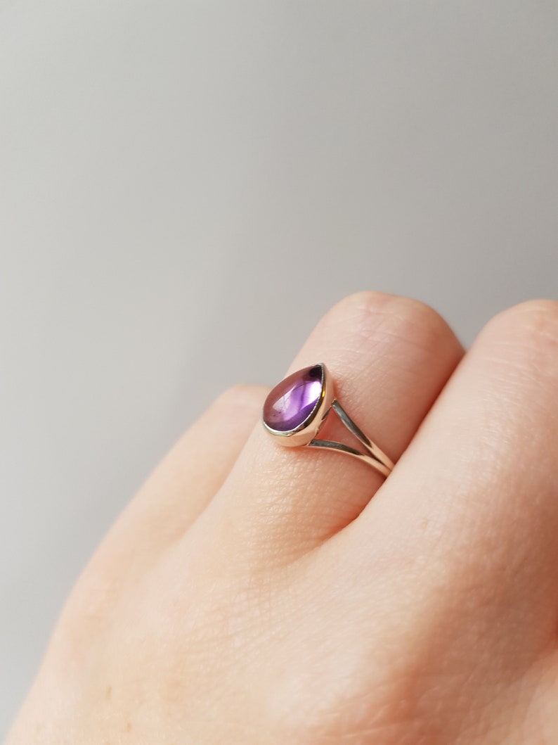 size 6.25 Vintage Silver Amethyst Pear Cut Ring amethyst jewelry amethyst promise ring amethyst engagement -february birthstone ring