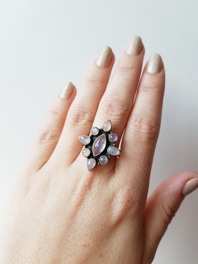 Vintage Silver Moonstone Ring statement ring size 10 moonstone jewellery vintage silver jewellery moonstone ring
