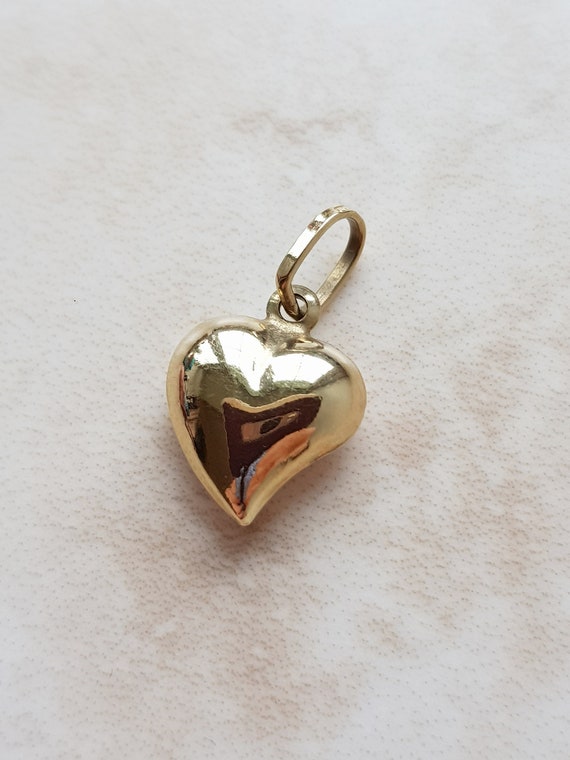 Vintage Gold Puffy Heart Charm - gold jewellery -