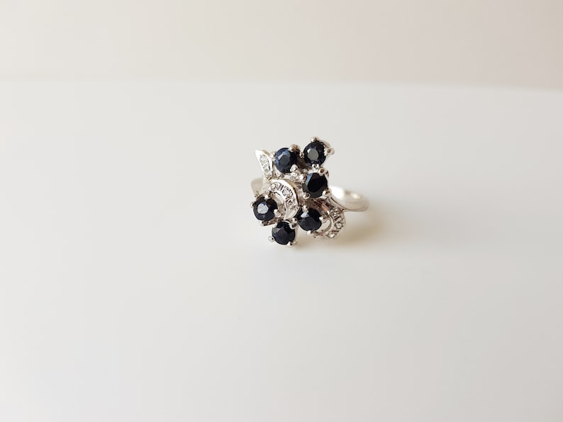 sapphire and topaz vintage cluster ring sapphire promise ring Vintage Sapphire and Topaz Cluster Ring size 6.5 statement ring