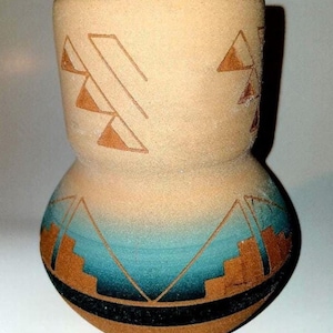 Vintage Native American Art, Vase, 6 inches high, signed by High Elk, terra cotta, jar or vase