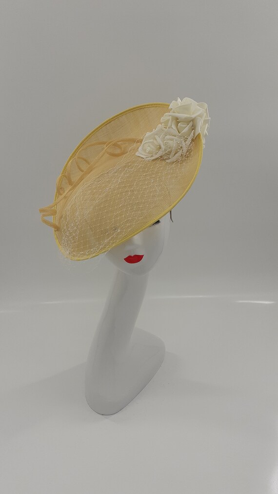 Fascinator yellow feathers, cream and rust flowers Butter Cream & Yellow Floral Wedding Fascinator Derby Ascot  main image 4