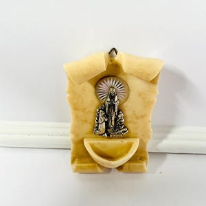Antique Lourdes Holy Water Font: Blessed Mother & St. Bernadette