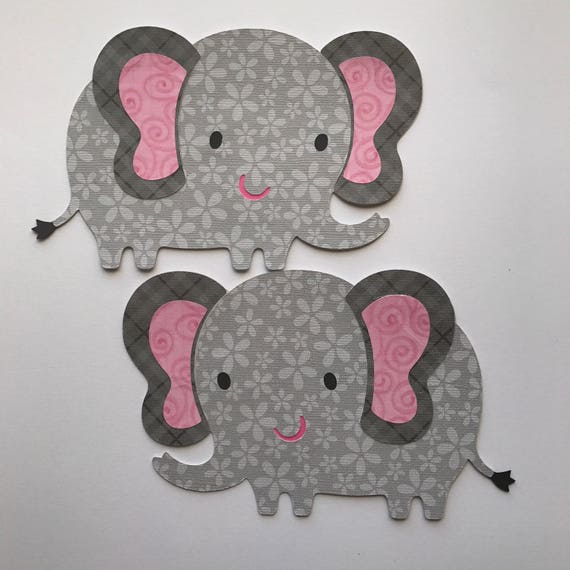 Set Of 6 Gray And Pink Elephant Die Cut Elephant Themed Baby Etsy