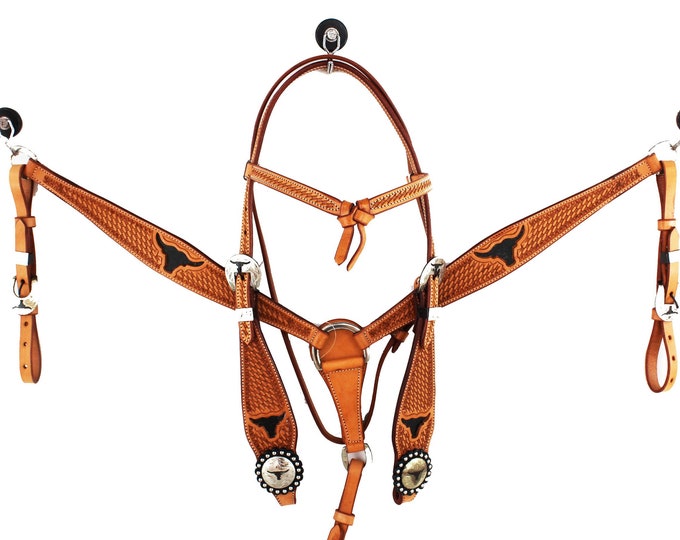 Horse Bridle Breast Collar, Tooled Leather, Western Barrel Rodeo Show