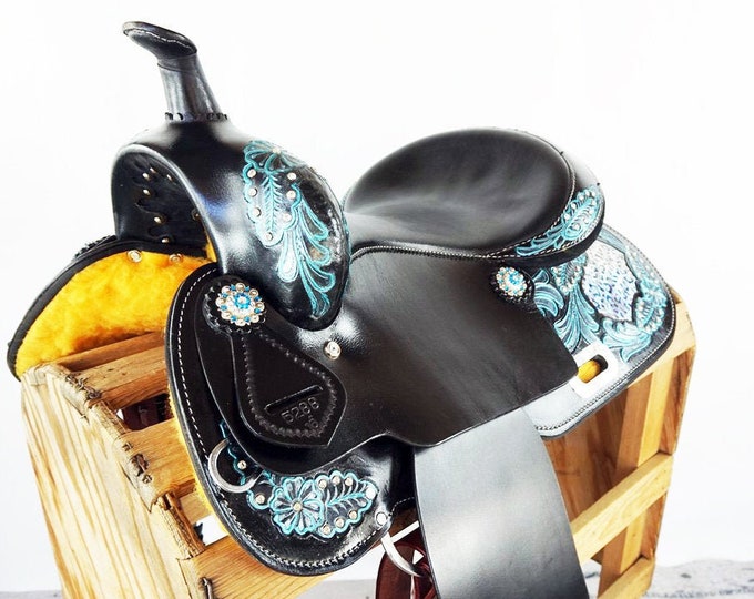 Stunning 15 Horse Saddle Black Leather Western Barrel Etsy