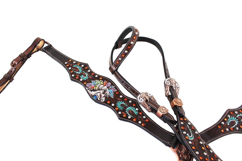 One Ear Horse Bridle Set Western Horse Trail Bridle Brown Etsy