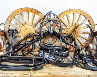Made To Order Black Leather Single Driving Diplomat Full Size Horse Wagon Cart Harness Set, Complete Harness, Horse harness, parade