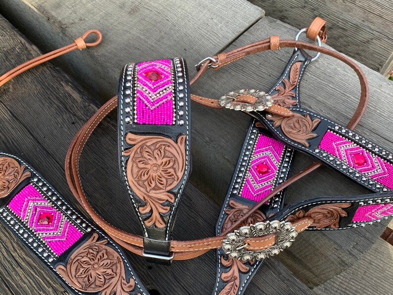 Custom Pink Horse Bridle Set Custom beaded Handmade Western Etsy
