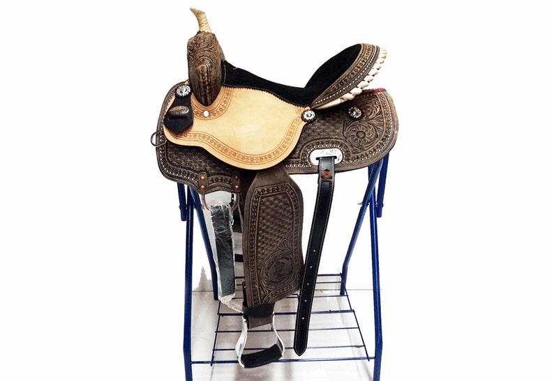 Handmade Western Saddle /& Bridle Set With A Custom Antiqued Floral Tooled leather Finish Trail Barrel Horse Tack package