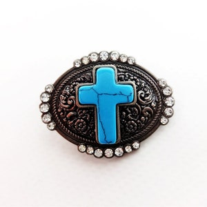 Turquoise Cross Bling Single Post Arts & Crafts Bridle Repair Concho Two 1-1/2 image 2