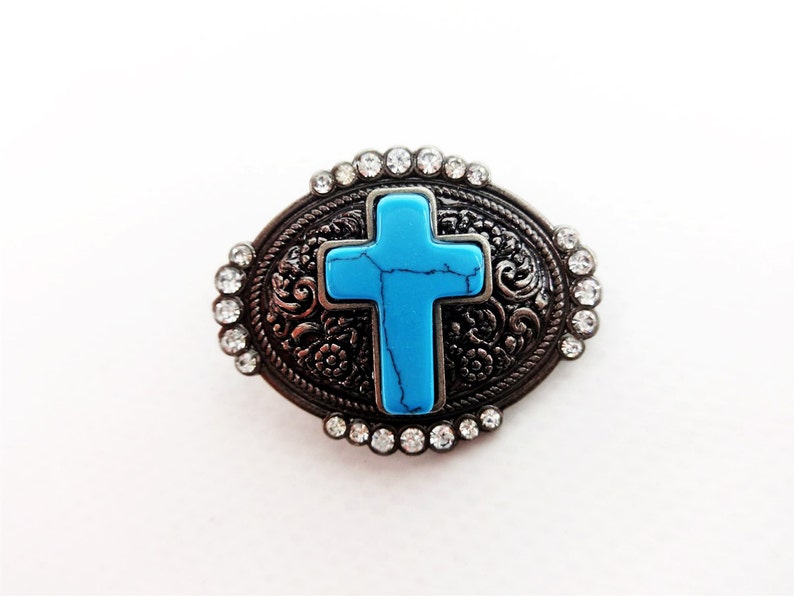 Turquoise Cross Bling Single Post Arts & Crafts Bridle Repair Concho Two 1-1/2 image 2