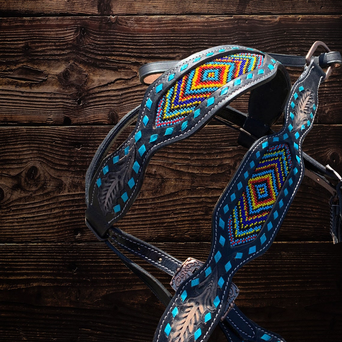 Beaded Horse Bridle set Western Horse Teal stitched Trail Etsy