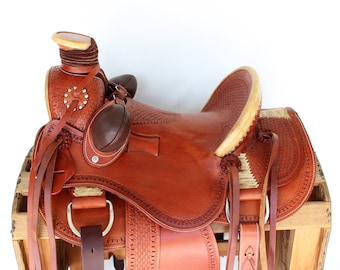 Made To Order Heavy Duty leather Handmade western Horse Rawhide Trail Roping Roper Hard Seat Cowboy Saddle