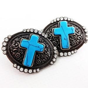 Turquoise Cross Bling Single Post Arts & Crafts Bridle Repair Concho Two 1-1/2 image 1