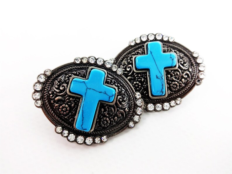 Turquoise Cross Bling Single Post Arts & Crafts Bridle Repair Concho Two 1-1/2 image 1