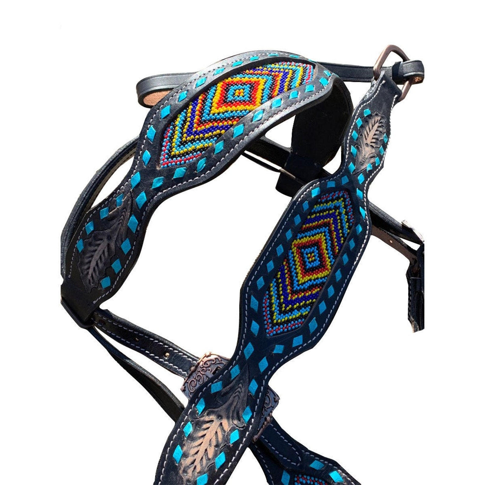 Beaded Horse Bridle set Western Horse Teal stitched Trail Etsy