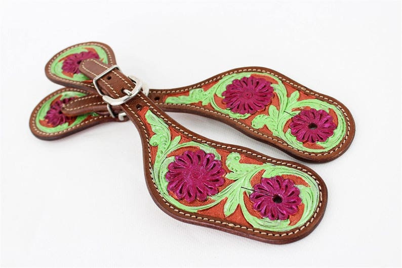 Floral Hand Painted Adult Sized Horse Riding Spur Straps Made Etsy