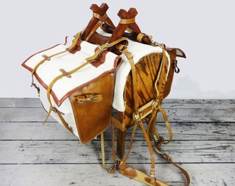 Made To Order Sawbuck Packing Saddle Fully Rigged Canvas Leather Western Mule Horse Trail With Bags Panniers & Pad Included Complete package