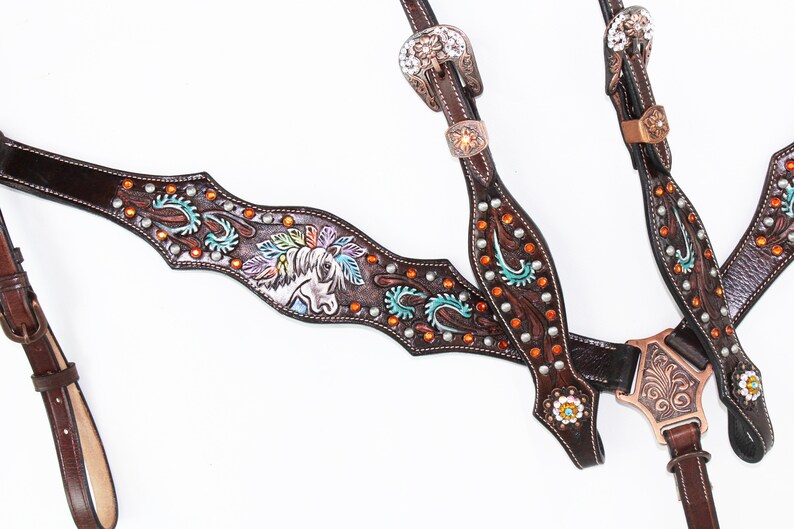 One Ear Horse Bridle Set Western Horse Trail Bridle Brown Etsy