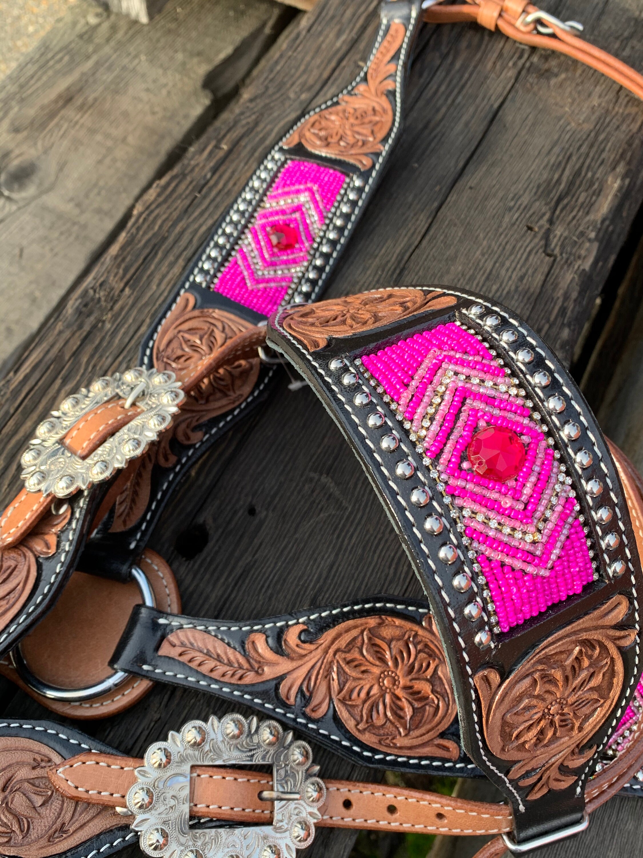 Custom Pink Horse Bridle Set Custom beaded Handmade Western Etsy