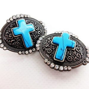 Turquoise Cross Bling Single Post Arts & Crafts Bridle Repair Concho Two 1-1/2 image 4