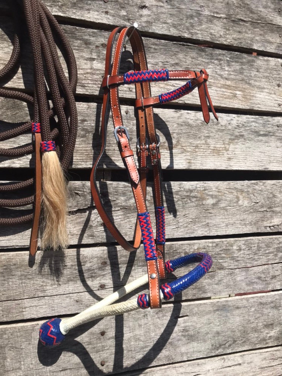 Handmade Western Horse Tack Red White & Blue Leather Rawhide Etsy