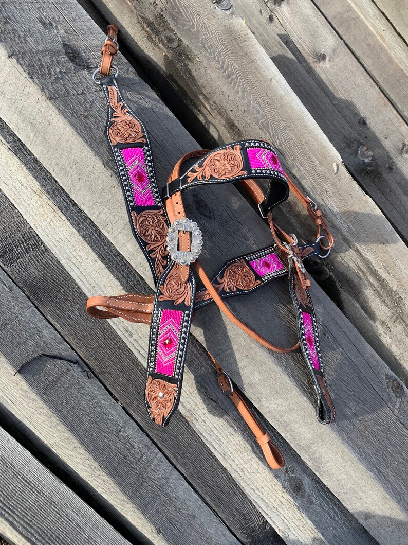 Custom Pink Horse Bridle Set Custom beaded Handmade Western Etsy