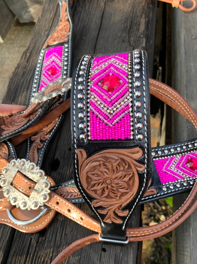 Custom Pink Horse Bridle Set Custom beaded Handmade Western Etsy