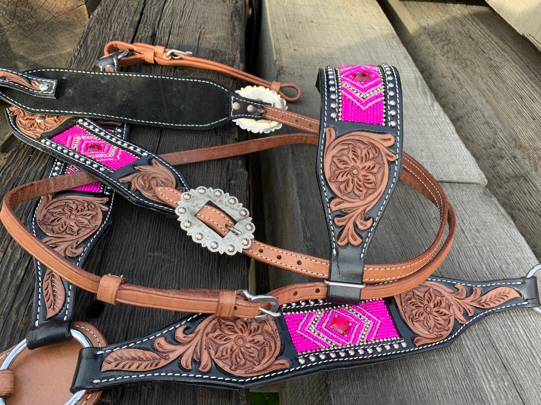 Custom Made to Order Pink Horse Bridle Breast Collar Set Handmade