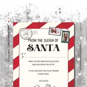 Carta de agradecimiento imprimible digital de Santa y Rudolph