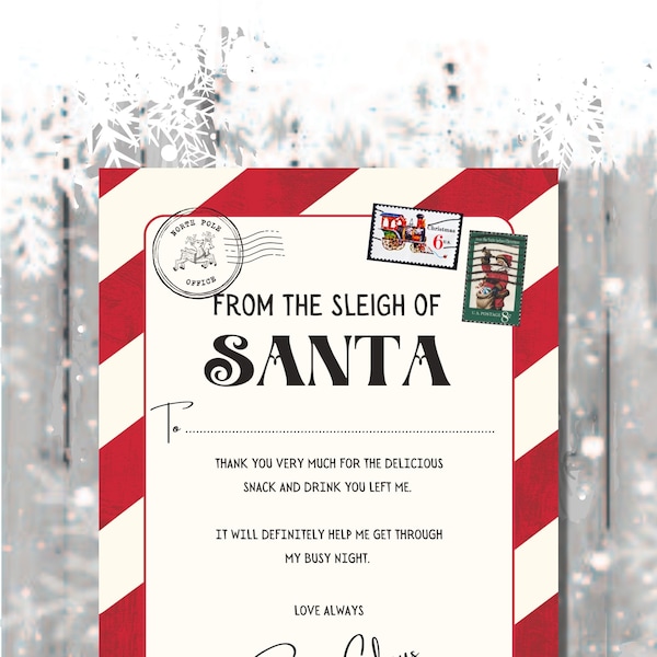 Digital Printable Thank you letter from Santa and Rudolph