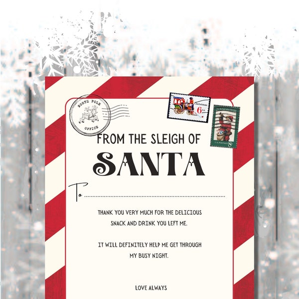 Digital Printable Thank you letter from Santa with space to write a name or names