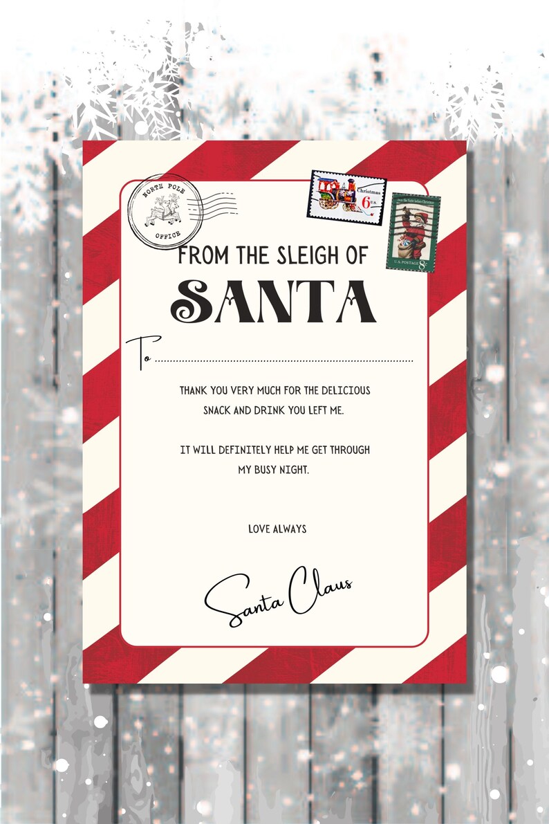 Digital Printable Thank You Letter From Santa With Space to Write a Name or Names - Etsy