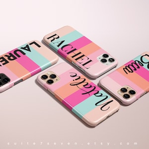 iPhone 15 Pro Max-hoesje, gepersonaliseerd hoesje, roze zomerstrepen, iPhone 13-hoesje, iPhone 14-hoesje, iPhone-hoesje, MagSafe, monogram, Galaxy S23